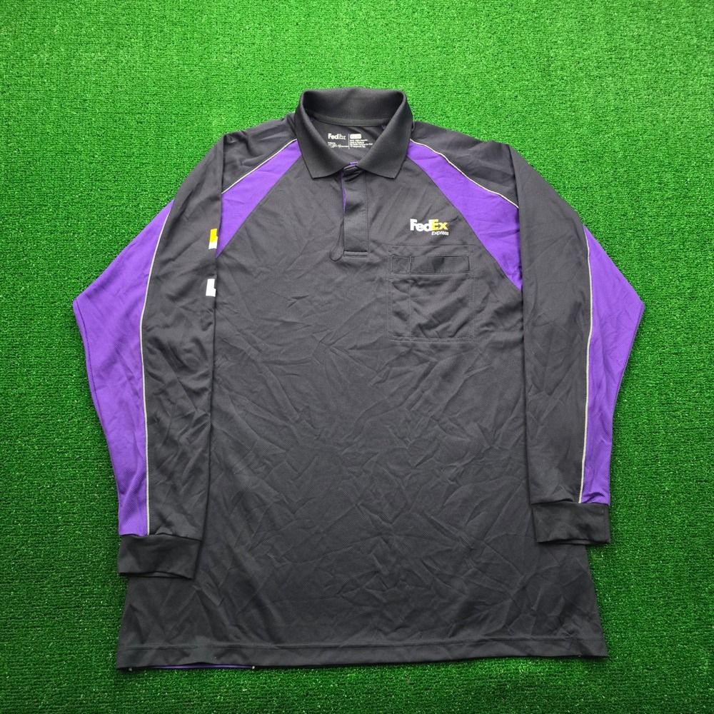 Fedex Express Polo Shirt Mens‎ XL Black Long Sleeve Employee Uniform Work Wear